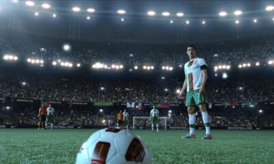 cristiano ronaldo, homem, estádio, futebol, bola, nike, anúncio