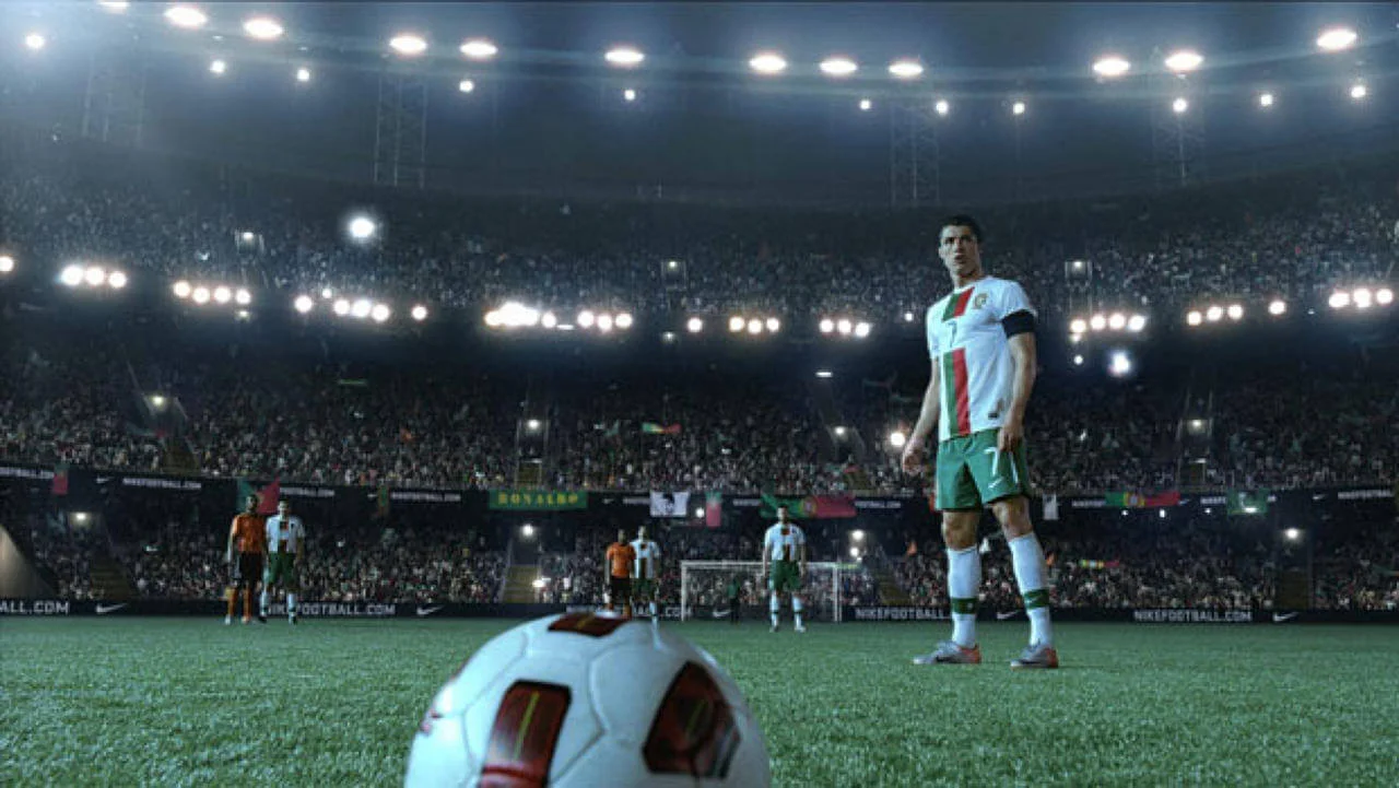 cristiano ronaldo, homem, estádio, futebol, bola, nike, anúncio
