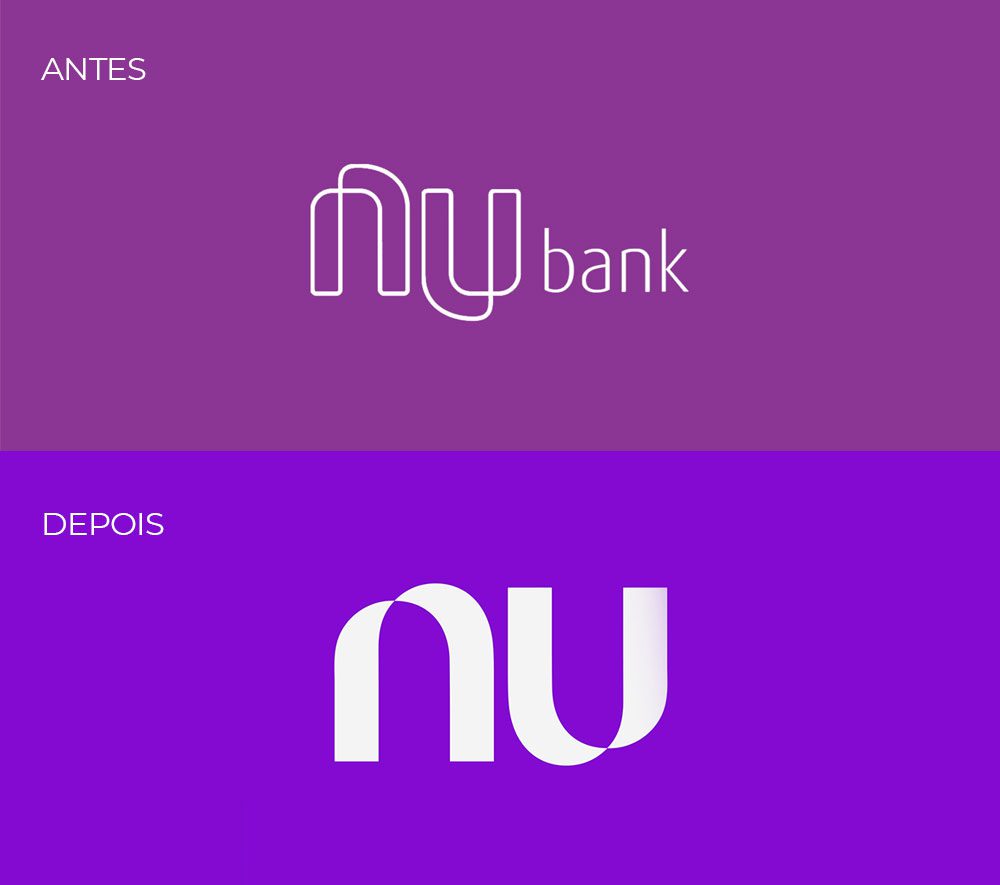 antes e depois do logotipo Nubank