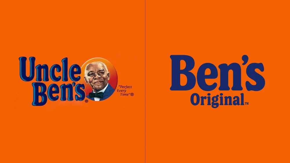 antes e depois redesign logotipo e da marca Uncle Ben's para Ben's Original