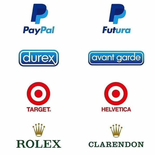 Fontes usadas por algumas das marcas mais famosas como paypal, durex, target, rolex