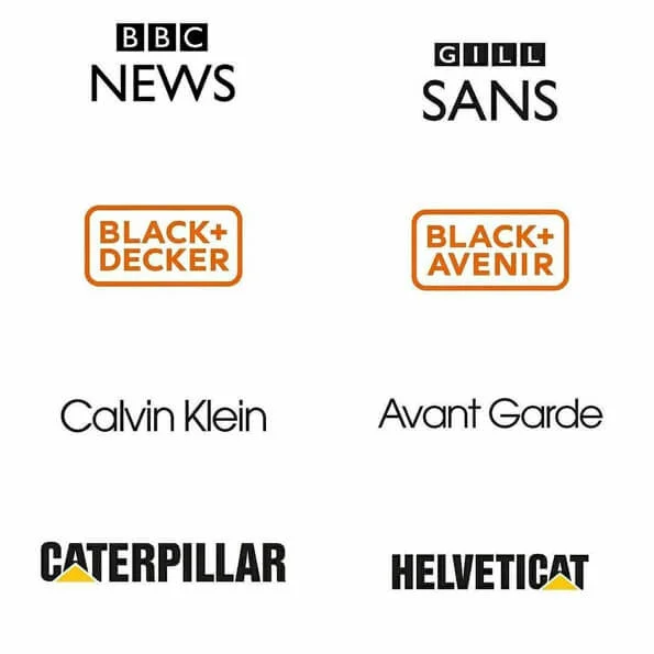Fontes logos bbc news, black&Decker, calvin klein, caterpillar