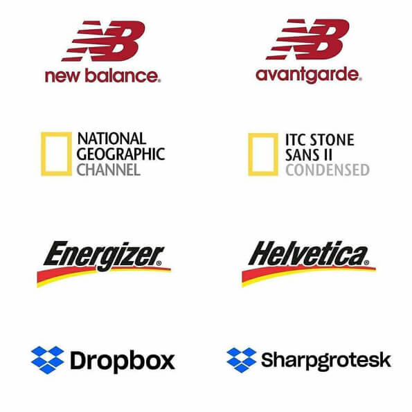 Fontes logos new balance, national geographic channel, energizer, dropbox