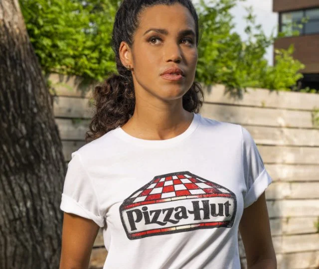 mulher, roupa, pizza hut,