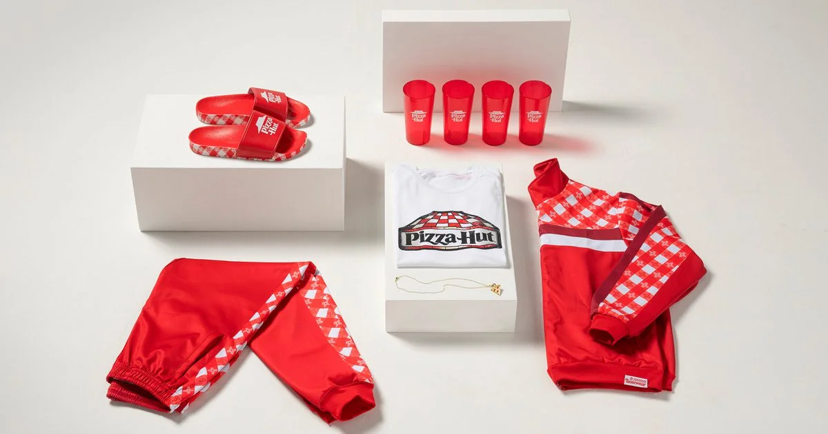 roupa, slides, chinelo, copos, pizza hut, tastewear
