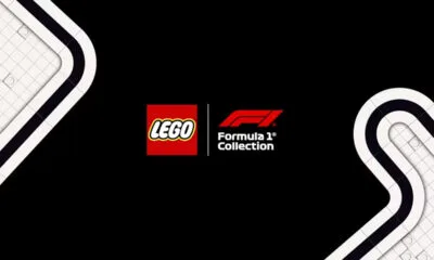Logo da LEGO e Fórmula 1 destacando a parceria para 2025 e novos produtos.