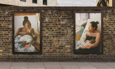 Mães segurando bebê enquanto aproveitam um Whopper na campanha "Bundles of Joy" do Burger King.