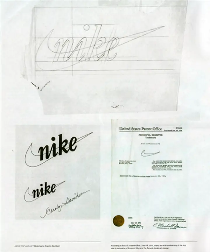 Rascunhos da Carolyn Davidson ao criar a logo da Nike