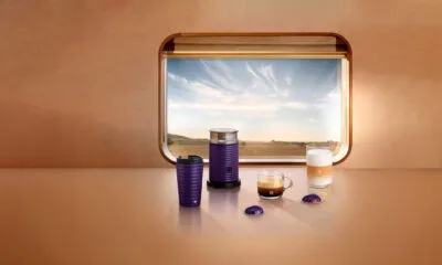 campanha Iconic Taste da Nespresso com cafés icônicos e acessórios roxos