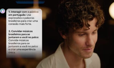 Shawn Mendes interagindo com a Meta AI em campanha da Meta no Brasil