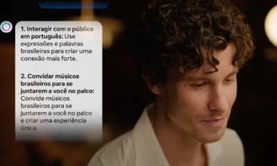 Shawn Mendes interagindo com a Meta AI em campanha da Meta no Brasil