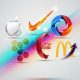 Imagem conceitual sobre os logotipos mais pesquisados do mundo e do Brasil, com elementos de design moderno e cores vibrantes que representam grandes marcas globais.