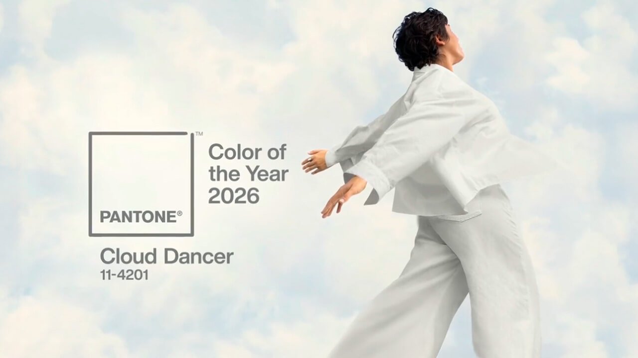 Nova cor Pantone 2026 Cloud Dancer aplicada no design