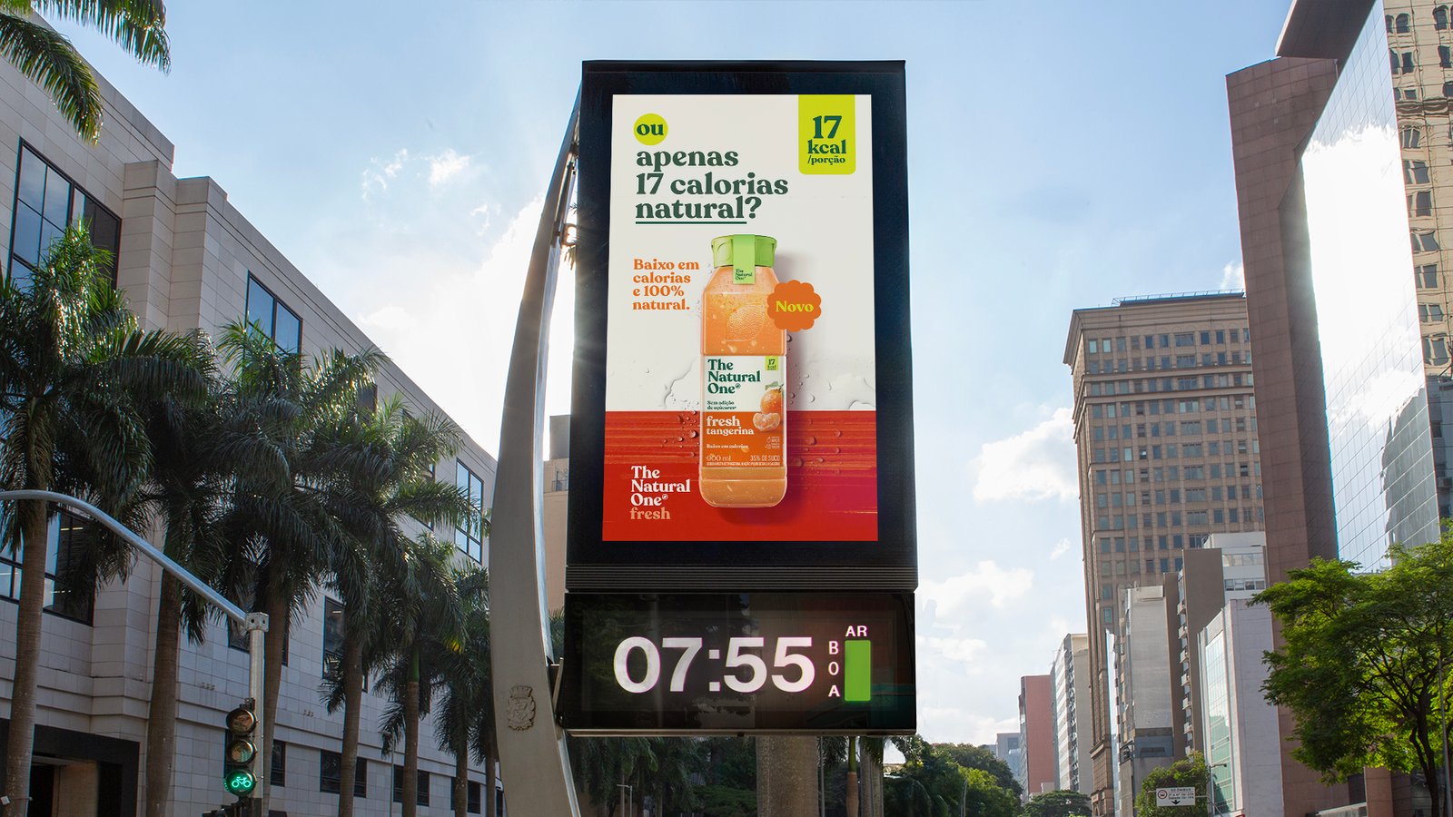 Campanha Natural One Fresh criada pela monkey-land destacando bebida saudável sem açúcar