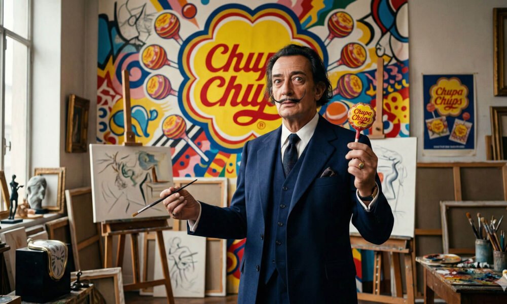Logo da Chupa Chups criado por Salvador Dalí em formato floral amarelo e vermelho