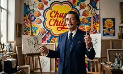 Logo da Chupa Chups criado por Salvador Dalí em formato floral amarelo e vermelho