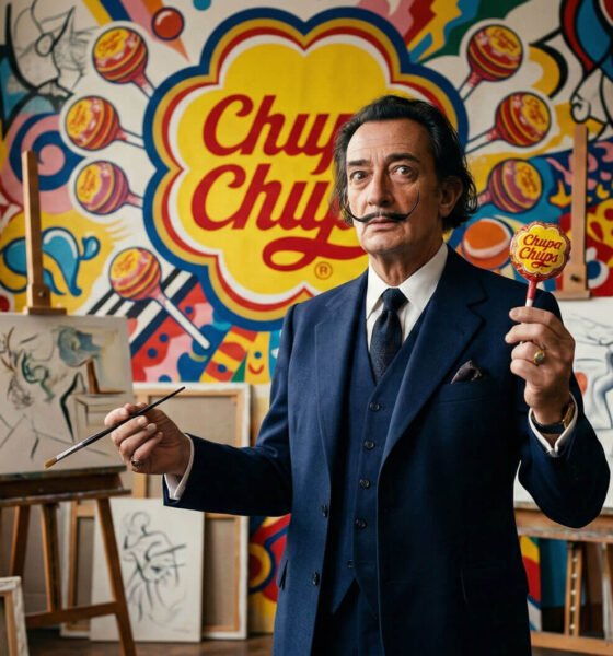Logo da Chupa Chups criado por Salvador Dalí em formato floral amarelo e vermelho