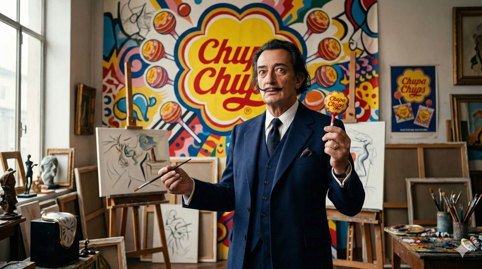 Logo da Chupa Chups criado por Salvador Dalí em formato floral amarelo e vermelho