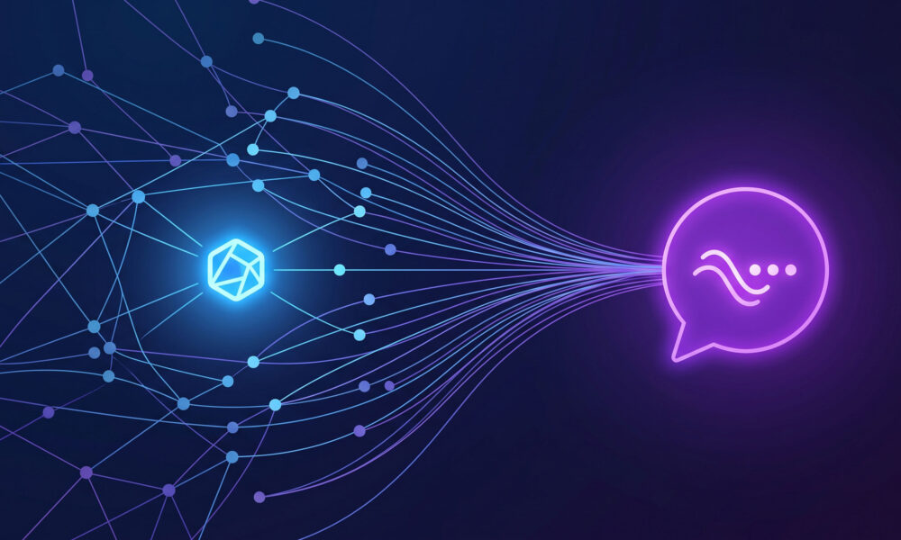 Ilustração conceitual do GEO conectando uma marca às respostas geradas por inteligência artificial