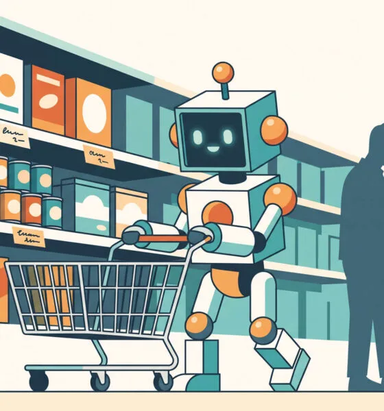 Comércio agêntico: ilustração de um agente de IA que compara produtos e conclui uma compra em nome de uma pessoa